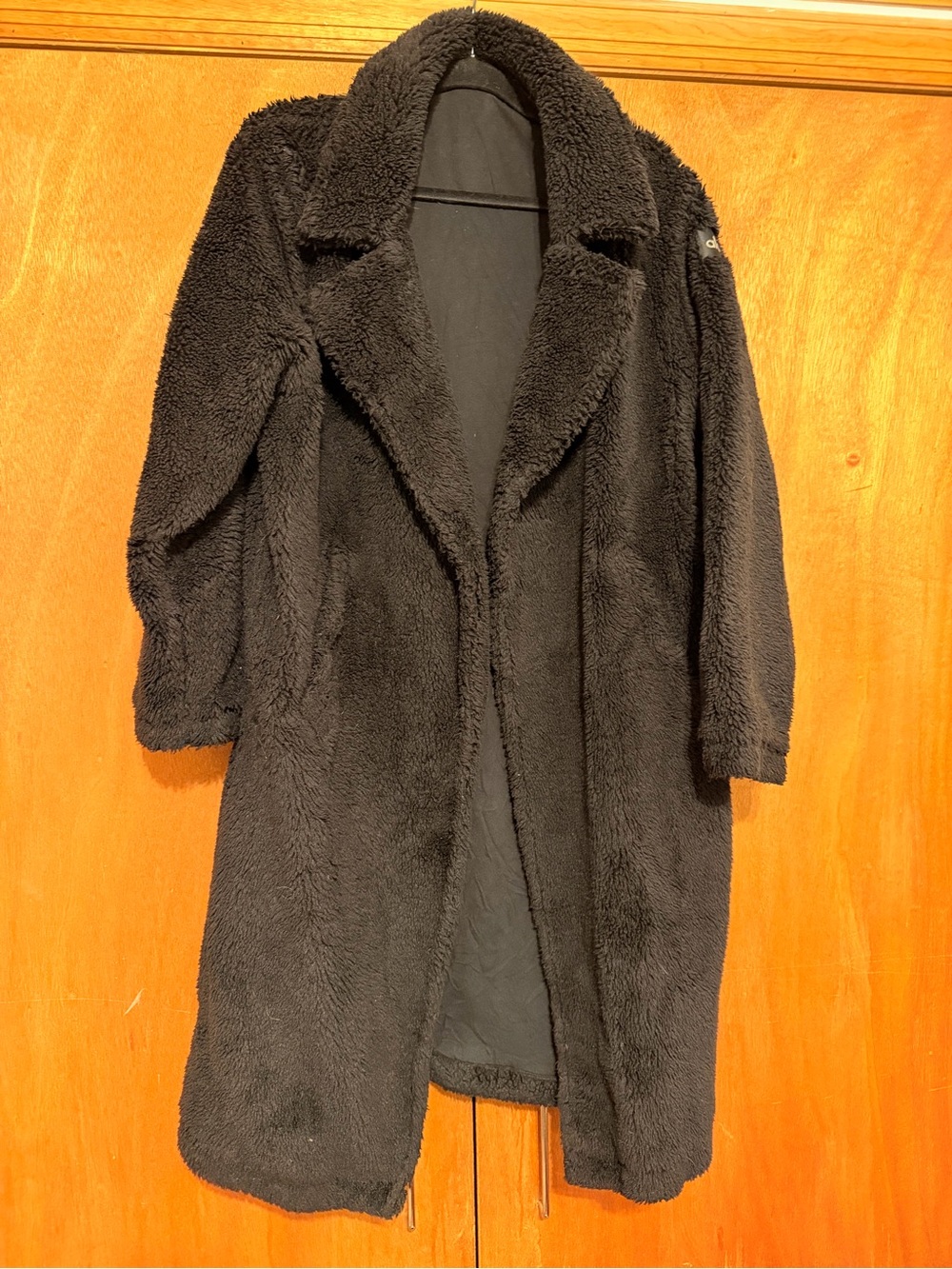Alo Yoga Long Black Faux-Sherpa Coat - Women's Cozy Open Front Jacket Size XS - Picture 2 of 5